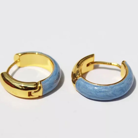 Jewelry - GP Blue Enamel Thick hoop earrings